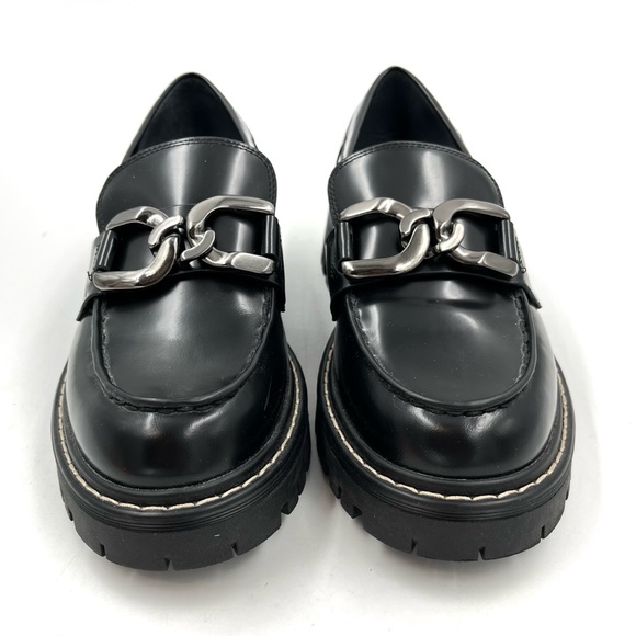 Marc Fischer Trisca Black Leather Lug Sole Chain Platform Loafers Size 9.5 - Picture 3 of 11
